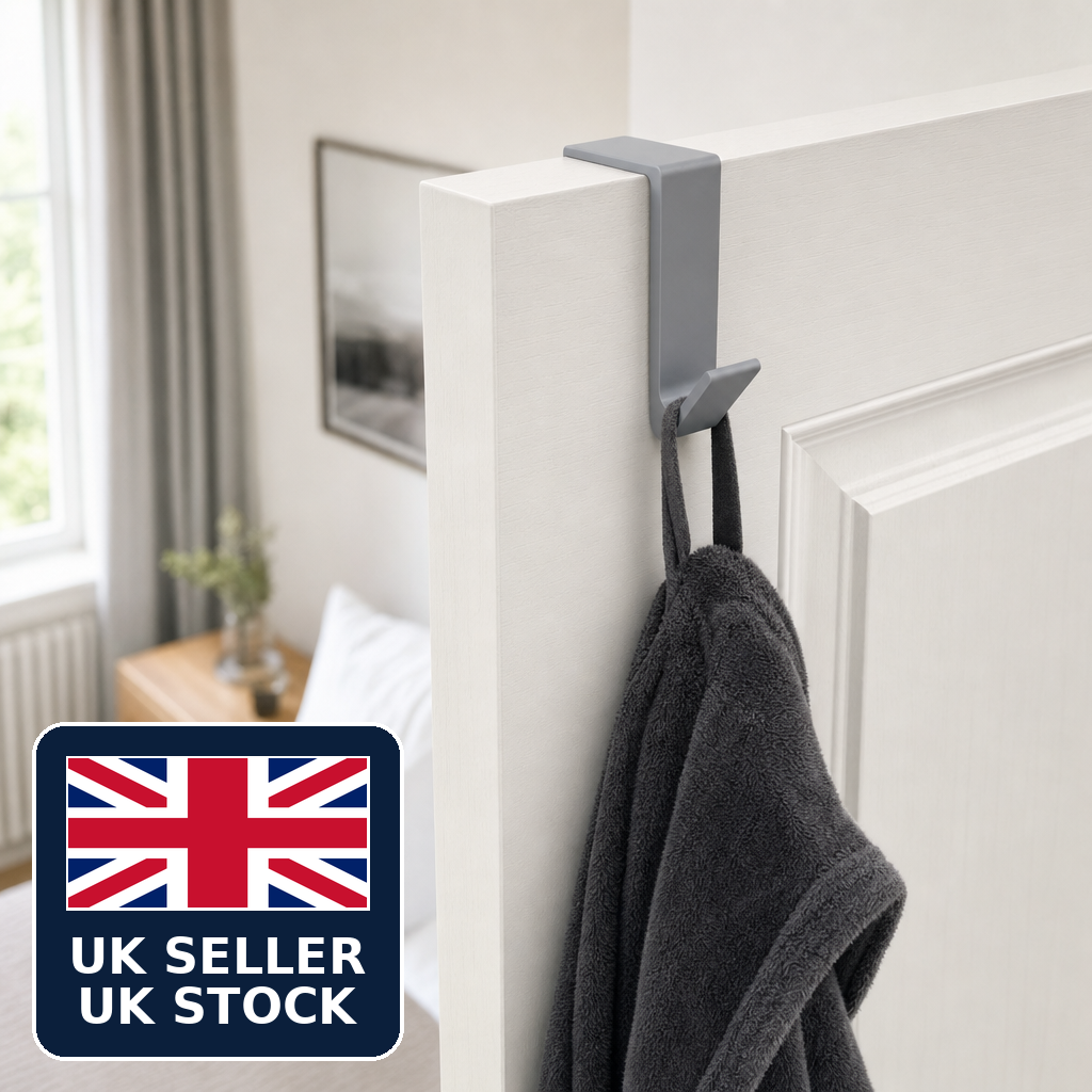 Over Door Hook Coat Towel Hanger No Screws Fits 35mm to 54mm Doors UK