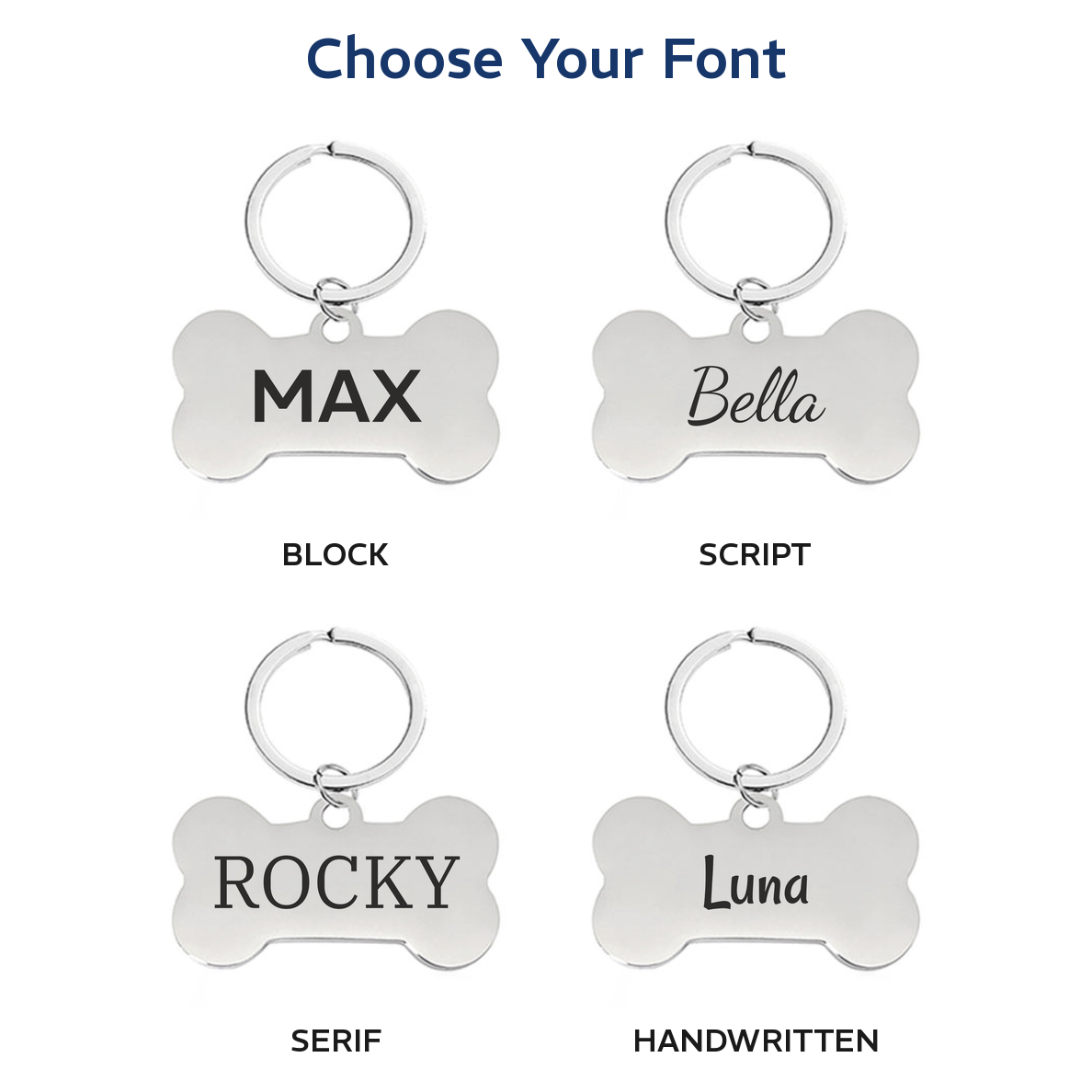 Personalised Bone Dog Tag Engraved Pet ID Name Tag 4 Fonts 4 Colours 50mm