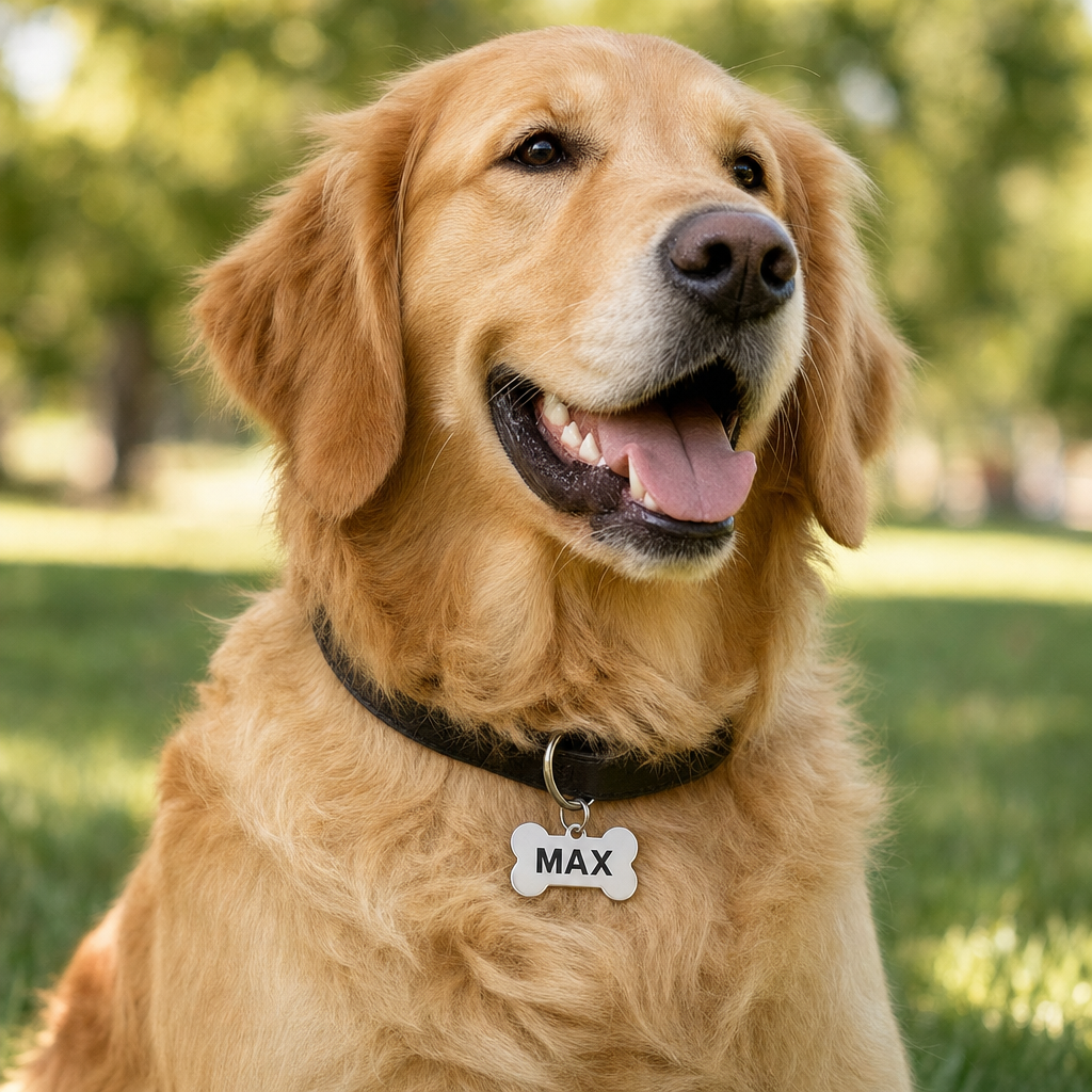 Personalised Bone Dog Tag Engraved Pet ID Name Tag 4 Fonts 4 Colours 50mm