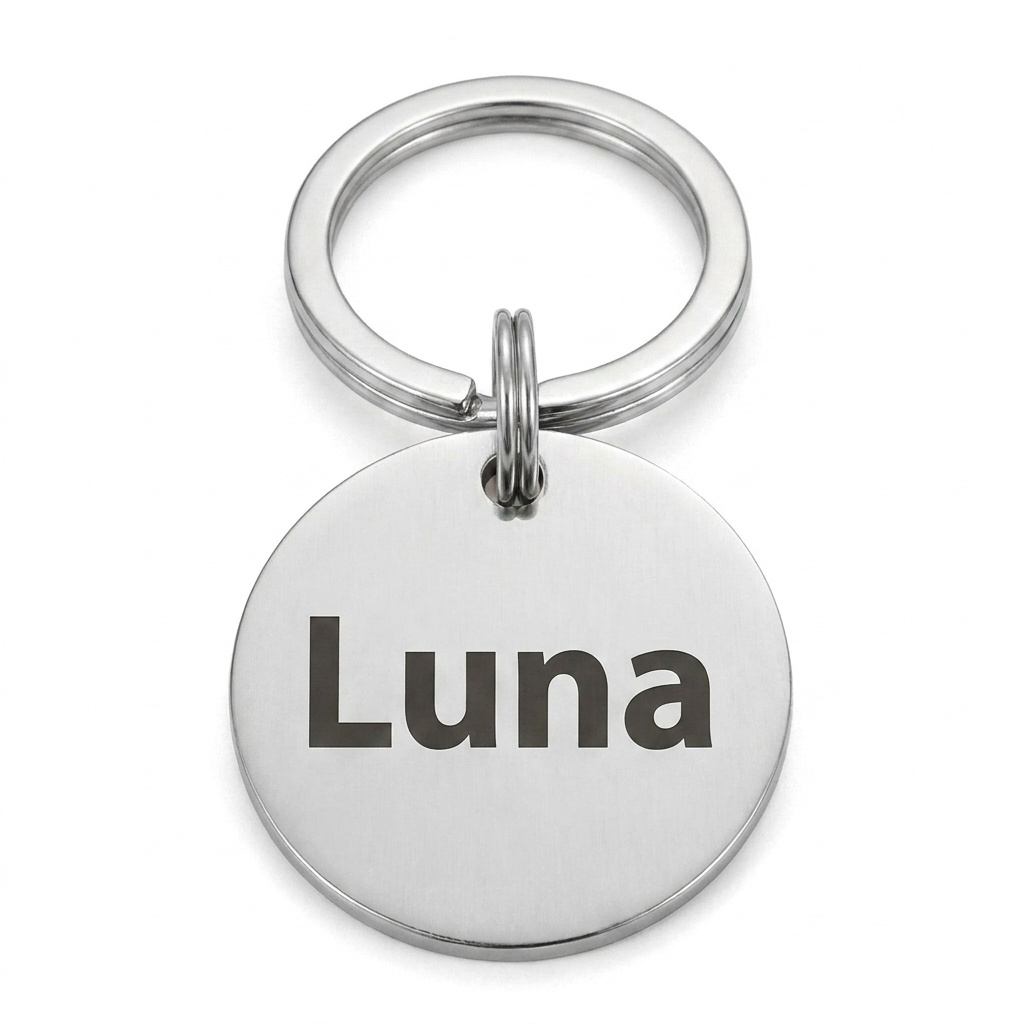 Personalised Round Dog Tag Engraved Pet ID Stainless Steel 30mm 4 Colours