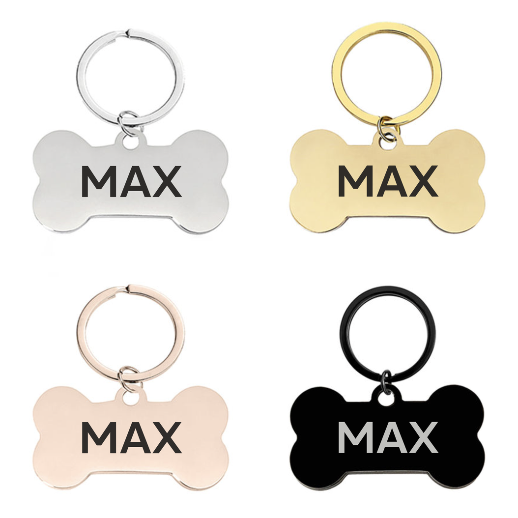 Personalised Bone Dog Tag Engraved Pet ID Name Tag 4 Fonts 4 Colours 50mm