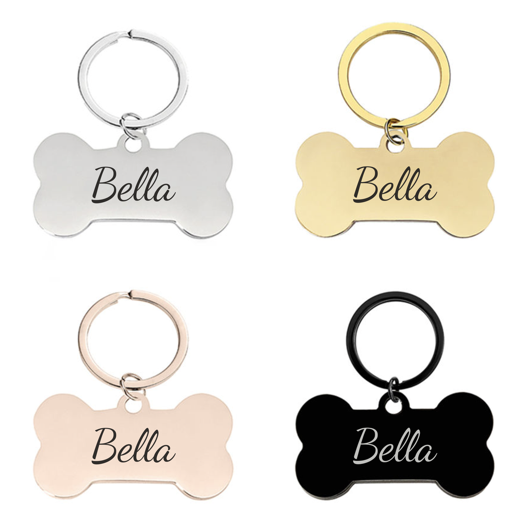 Personalised Bone Dog Tag Engraved Pet ID Name Tag 4 Fonts 4 Colours 50mm