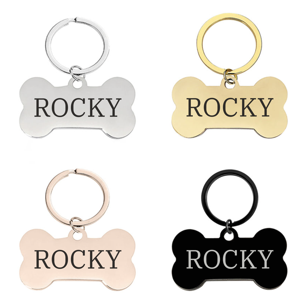 Personalised Bone Dog Tag Engraved Pet ID Name Tag 4 Fonts 4 Colours 50mm